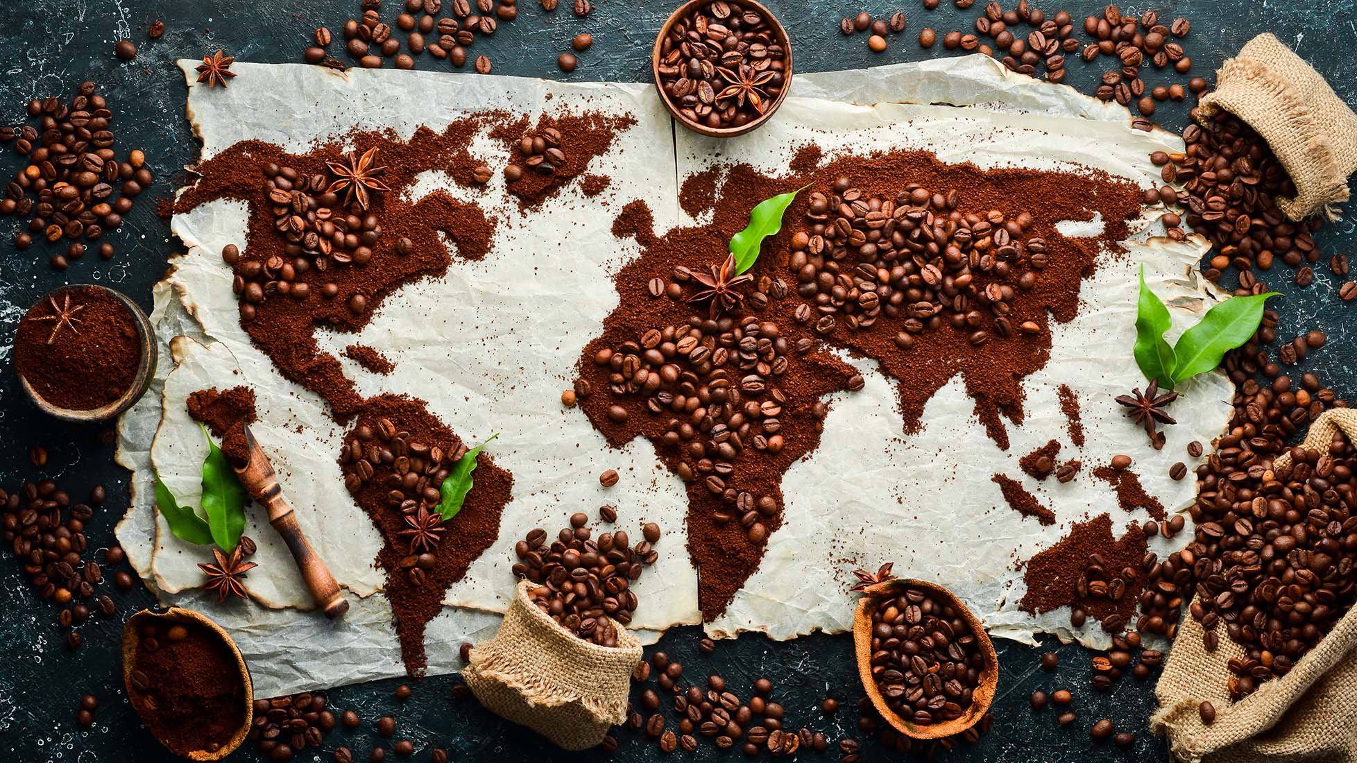 La carte du monde avec du café